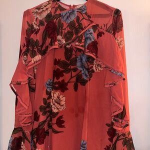 Medium KeepSake Blush Red Floral Ruffle Blouse